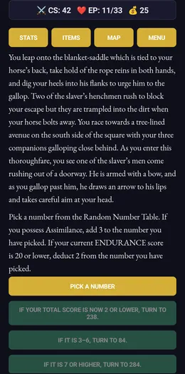 Story passage with a random number pick and conditional choices